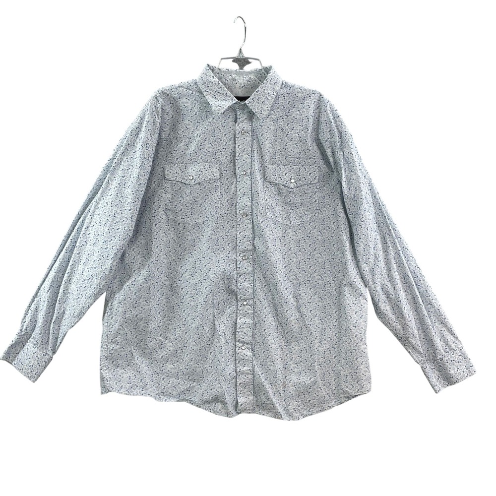 Pintlar Western Shirt Mens XXL Blue Floral Pearl Snap Long Sleeve Cotton Casual
